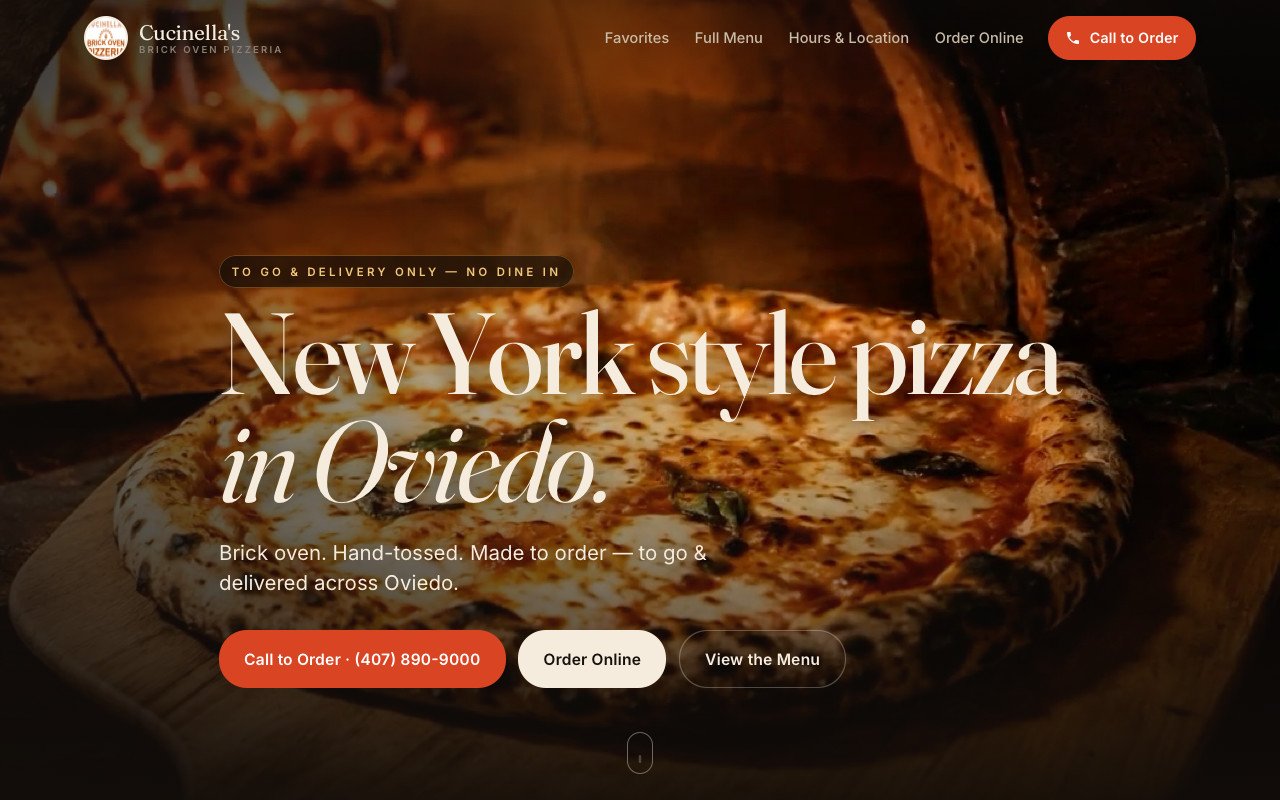 Cucinella's Brick Oven Pizzeria website